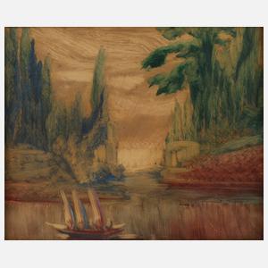 Prof. Heinrich Nüsslein, Landschaft mit Segelboot