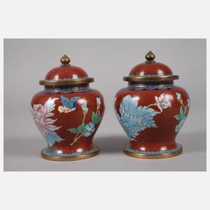 Paar Deckeldosen Cloisonné