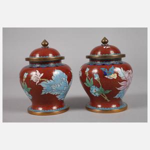 Paar Deckeldosen Cloisonné