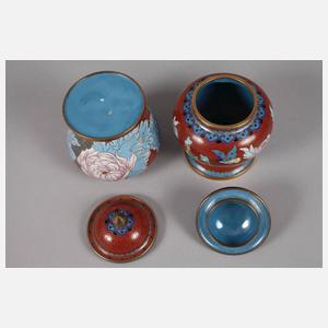 Paar Deckeldosen Cloisonné