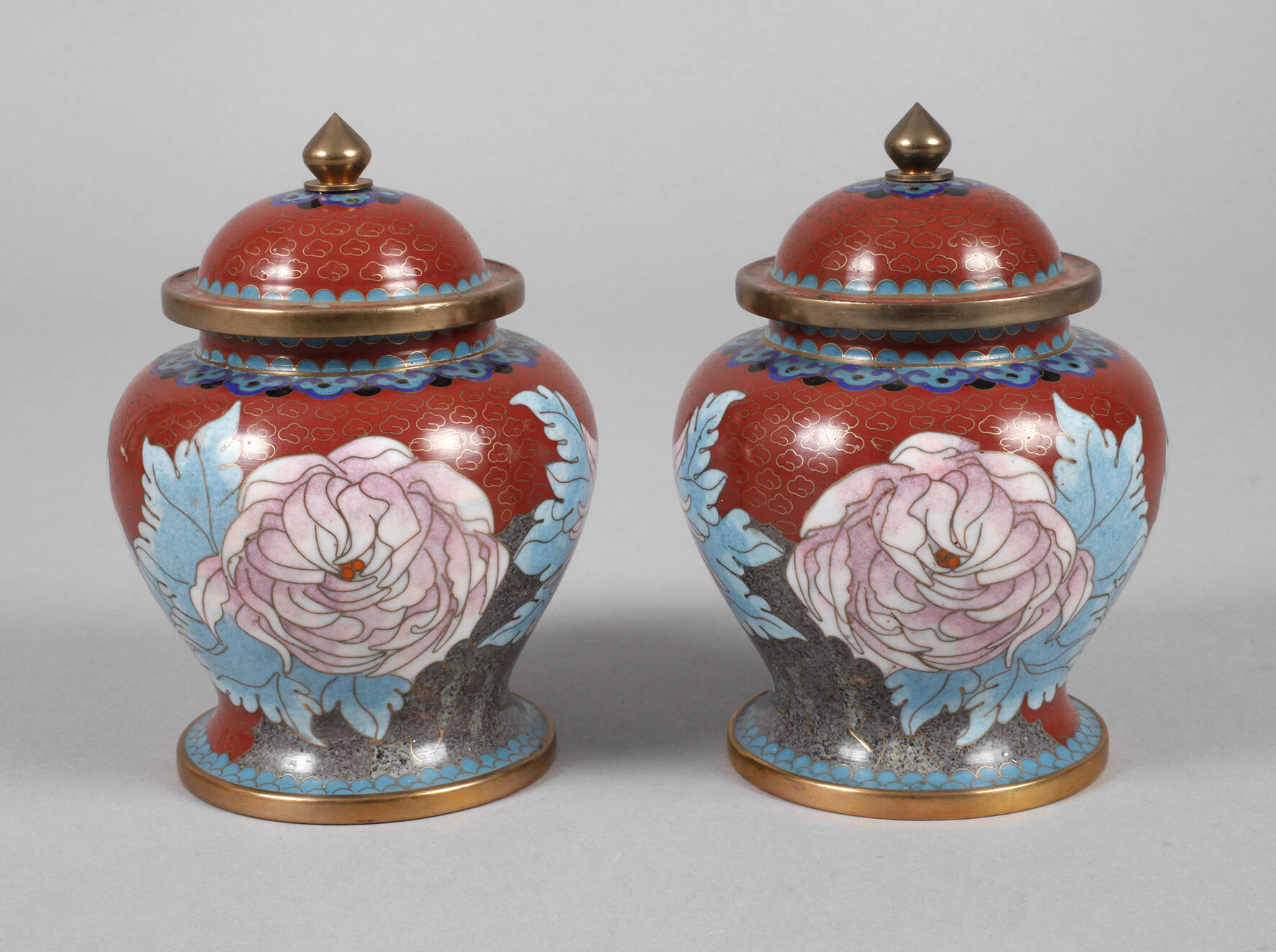 Paar Deckeldosen Cloisonné