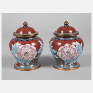 Paar Deckeldosen Cloisonné