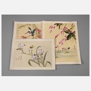 Drei Seidenmalereien