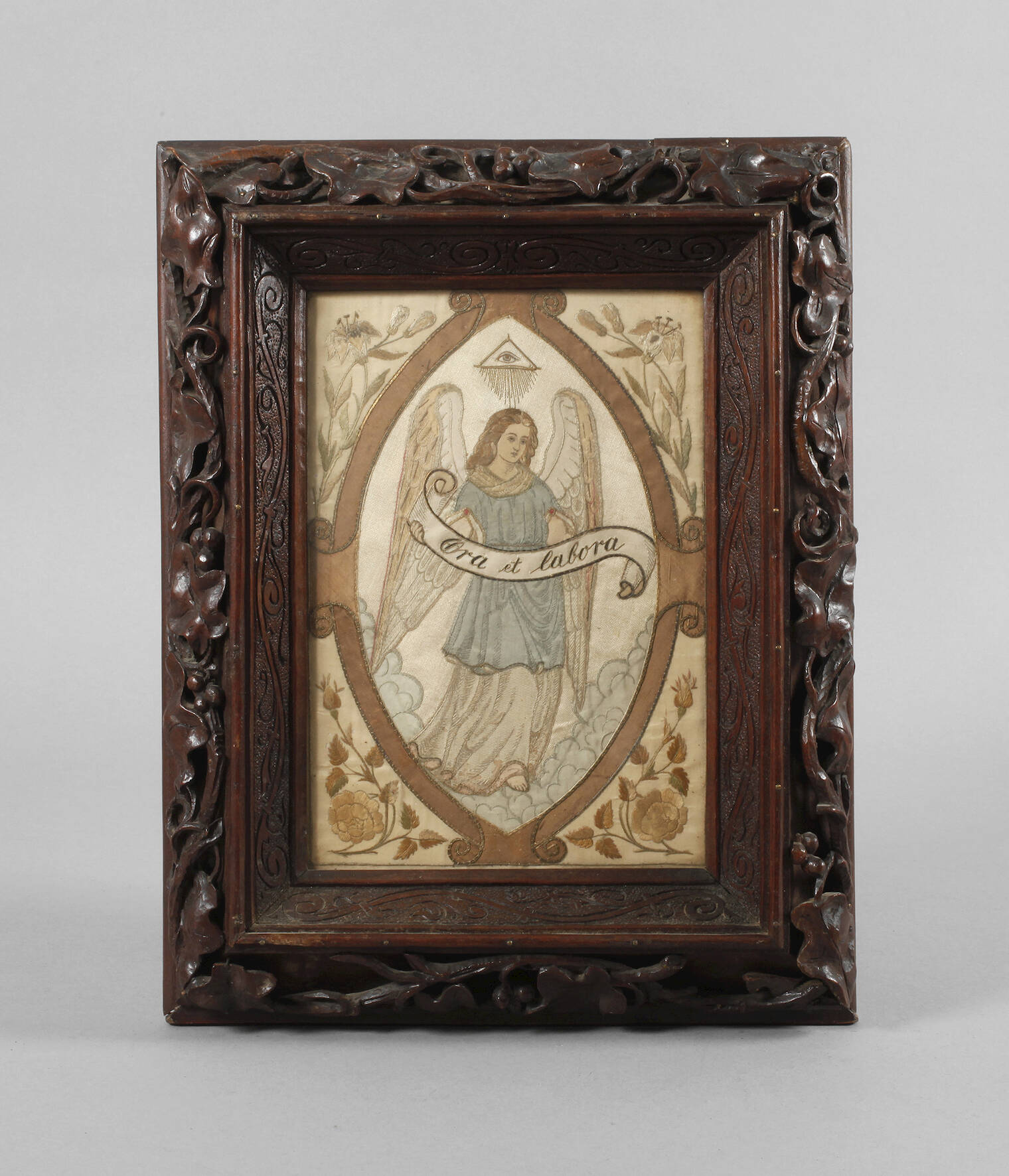 Religiöses Seidenstickbild "Ora et labora"