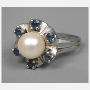 Damenring mit Perle und Saphiren