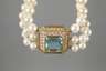 Perlencollier mit Aquamarin und Brillanten