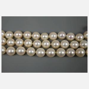 Perlencollier mit Aquamarin und Brillanten