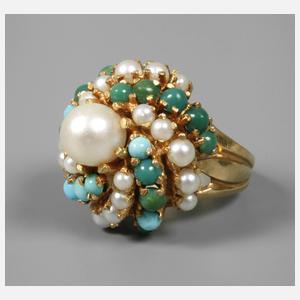 Damenring mit Perlen und Türkisen