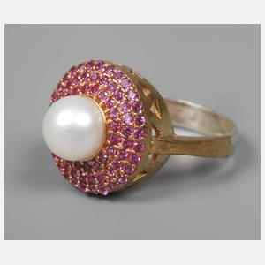 Damenring mit Perle und Rubinen