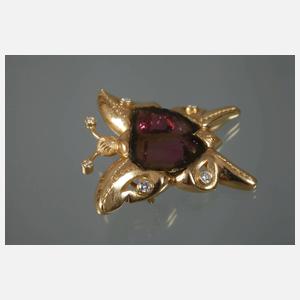 Schmetterlingsbrosche mit Turmalin und Brillant