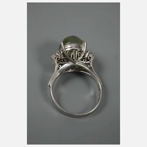 Damenring mit Chrysoberyllkatzenauge und Diamanten