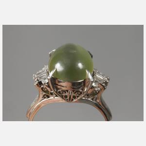 Damenring mit Chrysoberyllkatzenauge und Diamanten