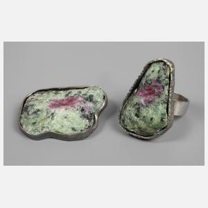 Schmuckset mit Rubin-Zoisit