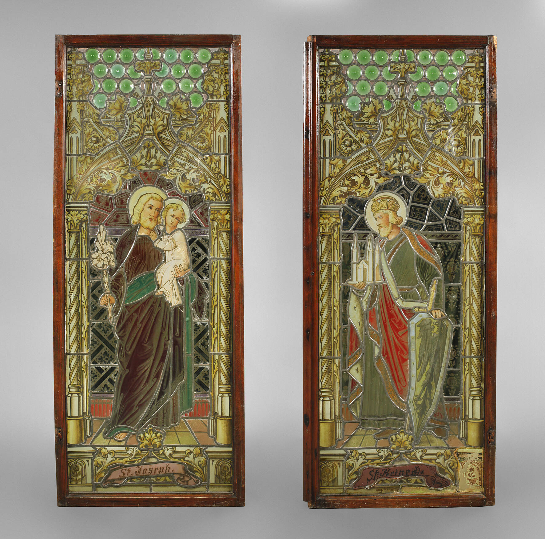 Paar Bleiglasfenster Historismus