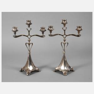 Paar dreiflammige Jugendstilleuchter