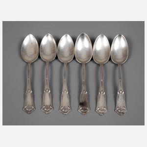 Sechs Jugendstil-Dessertlöffel mit Tulpenmotiv