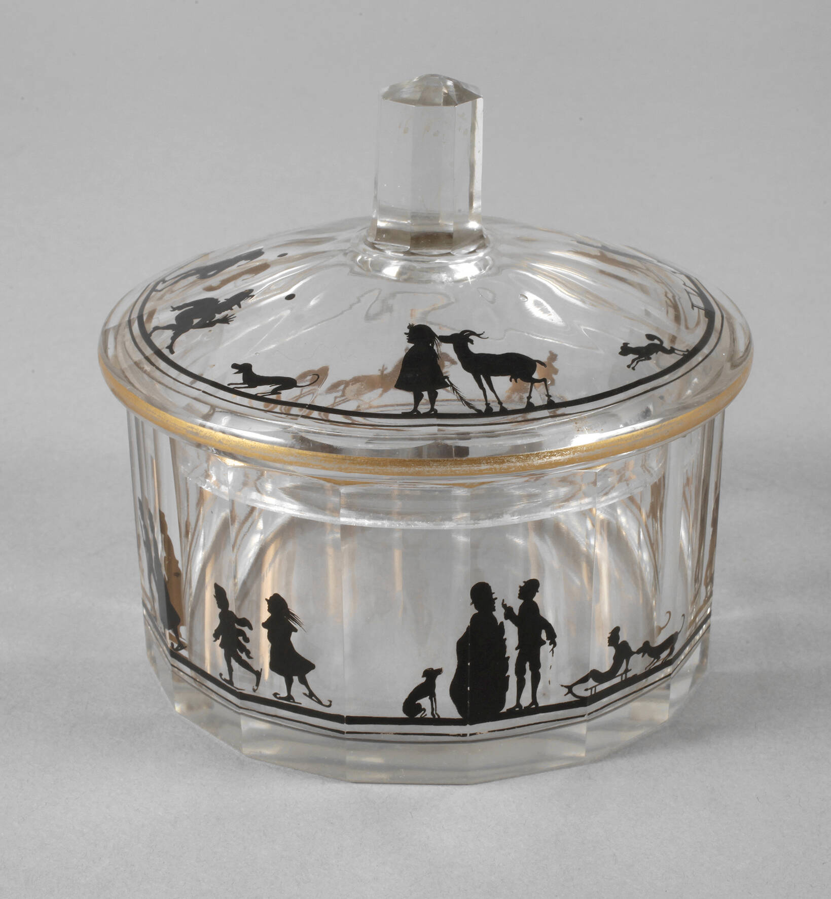 Steinschönau Deckeldose Schattenmalerei