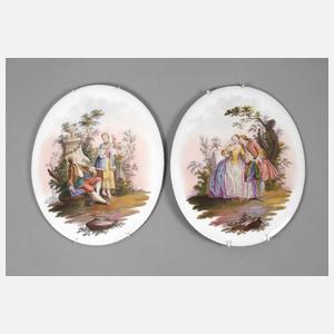 KPM Berlin Paar Bildplatten Watteau-Szenerie