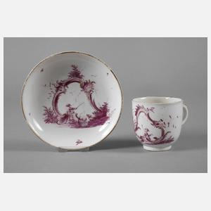 Höchst Tasse mit Untertasse Purpurmalerei