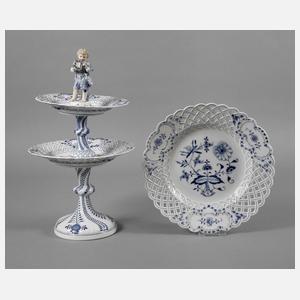 Meissen Tafelaufsatz und Platte "Zwiebelmuster"