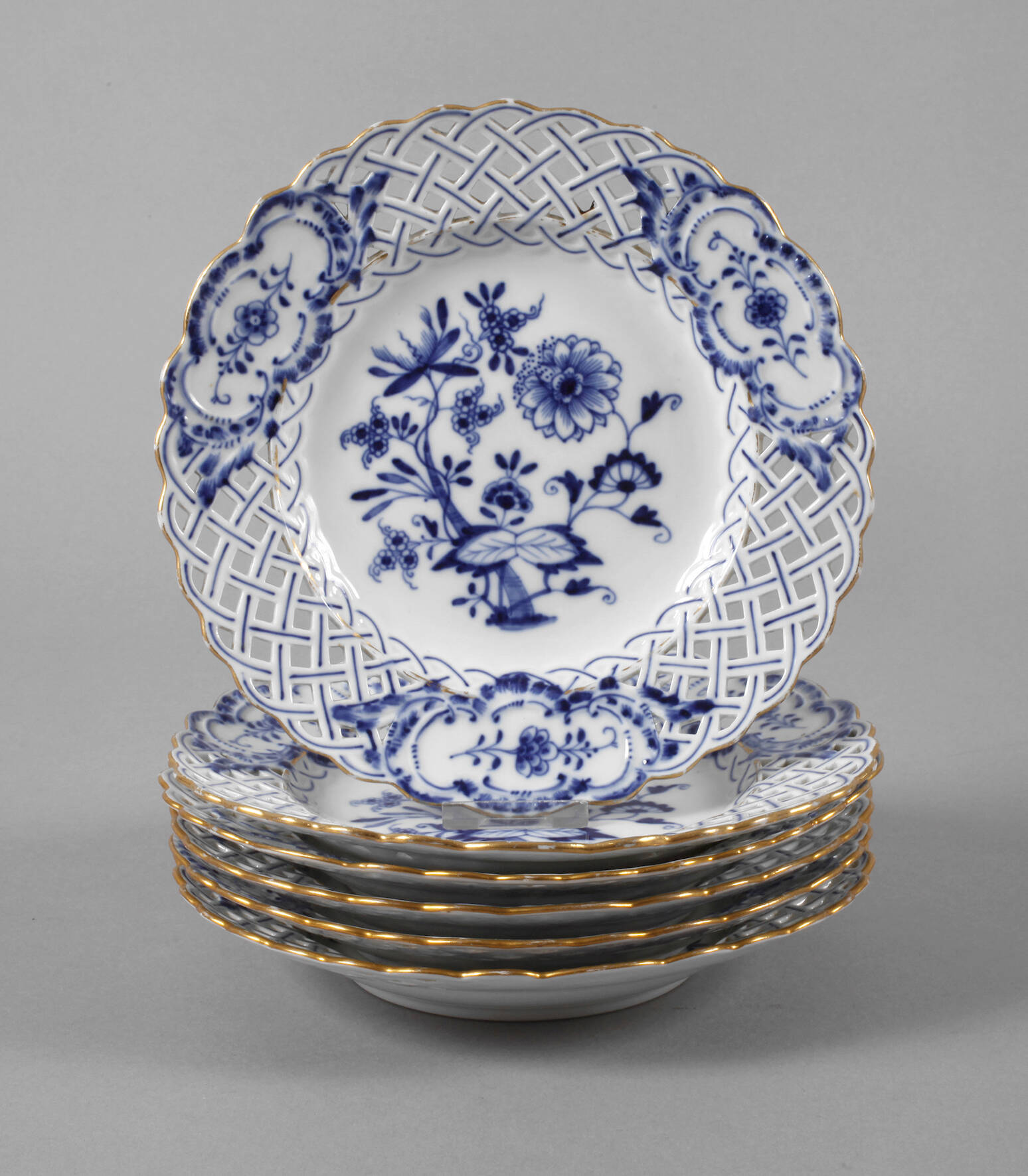 Meissen sechs Durchbruchteller "Zwiebelmuster"