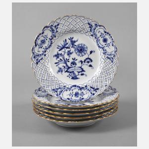 Meissen sechs Durchbruchteller "Zwiebelmuster"