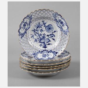 Meissen sechs Durchbruchteller "Zwiebelmuster"