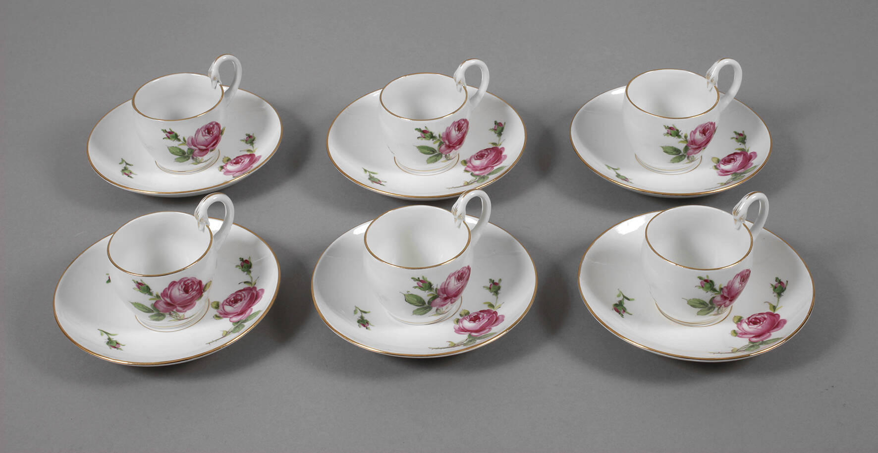 Meissen sechs Mokkatassen "Rote Rose"