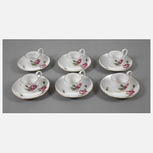 Meissen sechs Mokkatassen "Rote Rose"