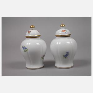 Meissen Paar kleine Deckelvasen "Blumenbukett"