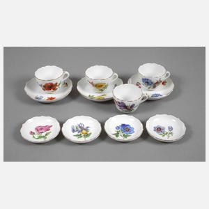 Meissen Konvolut Mokkatassen und Konfektschälchen