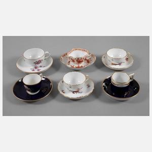 Meissen Konvolut Mokkatassen mit Untertassen