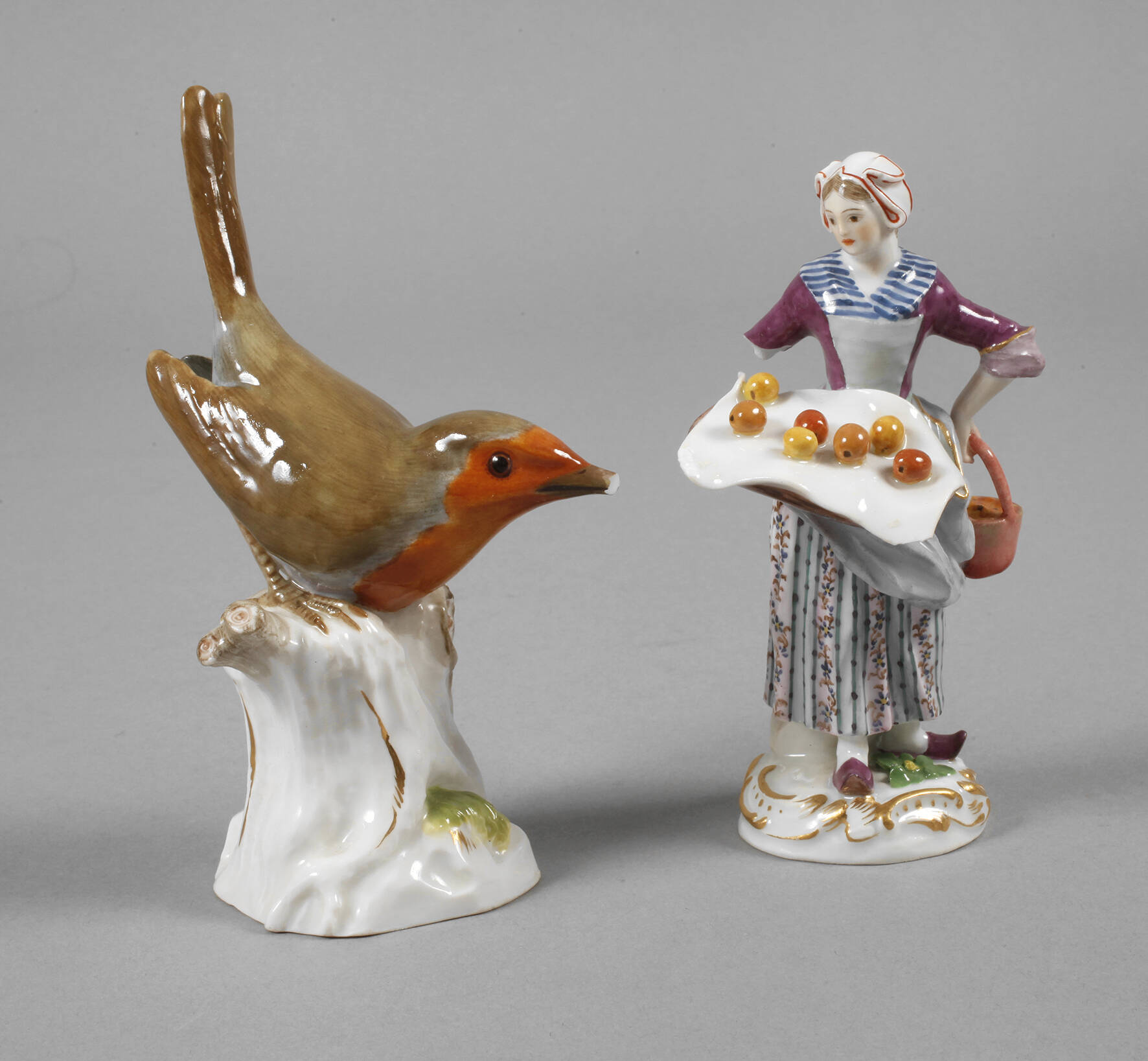 Meissen "Obsthändlerin" und "Rotkehlchen"
