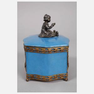 Deckeldose mit figürlicher Metallmontage