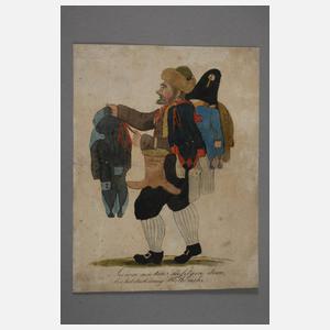 Drei Blatt kolorierte Graphiken