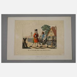 Drei Blatt kolorierte Graphiken