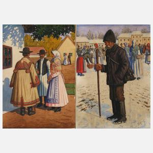 Paar Aquarelle Osteuropa