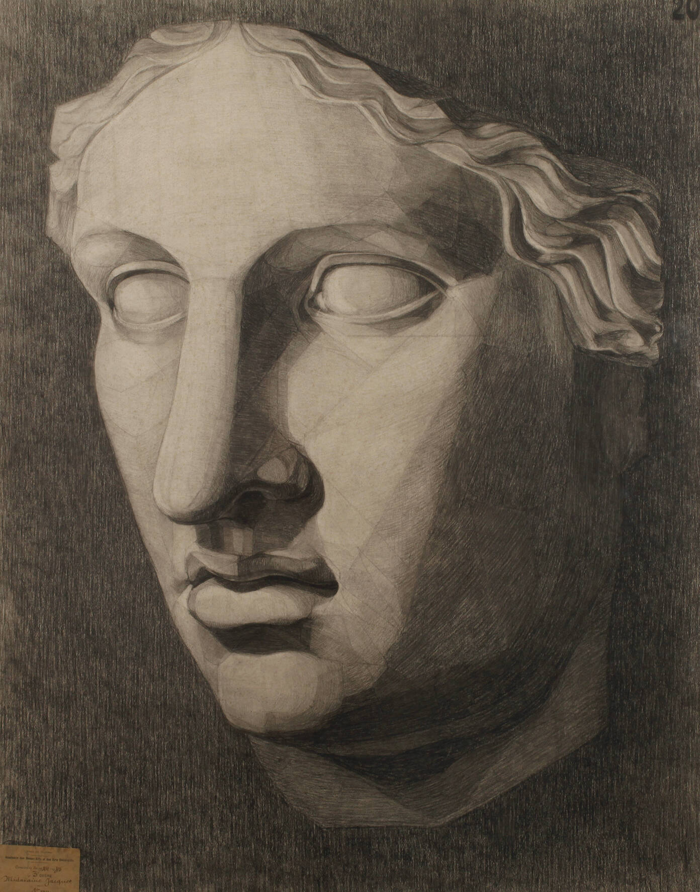 Große Zeichnung eines Gipskopfes