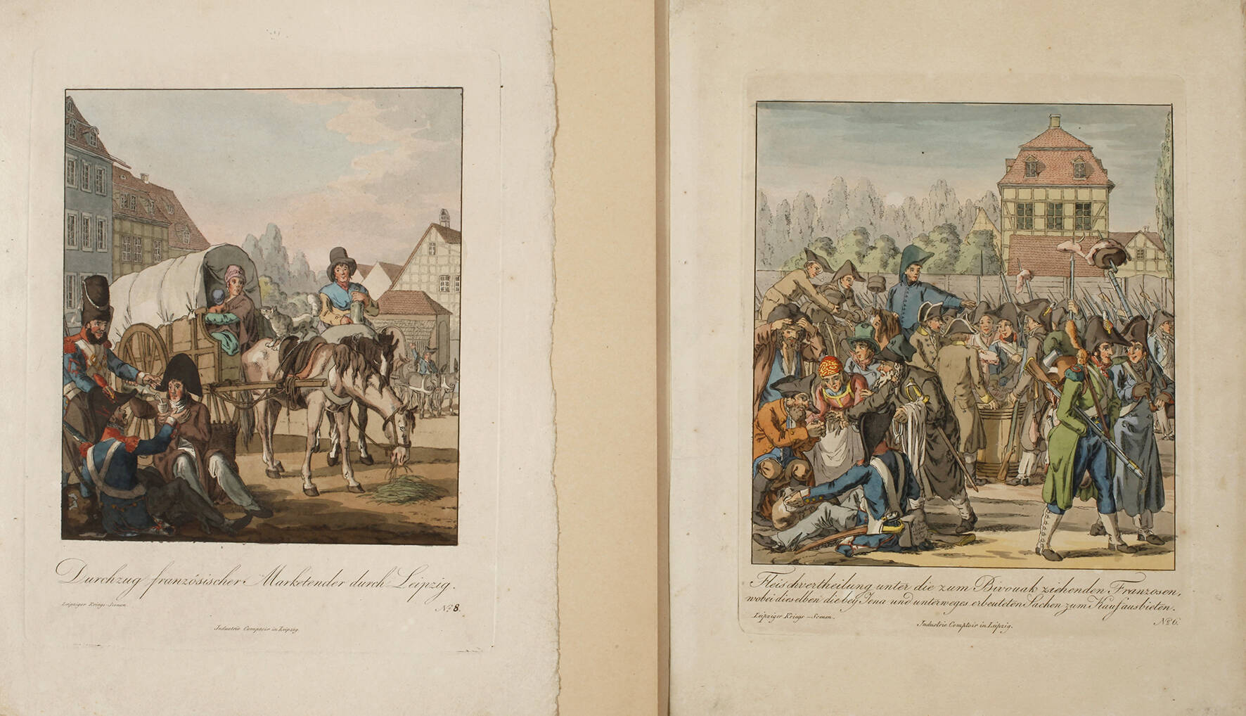 Zwei Blatt napoleonische Truppen in Leipzig