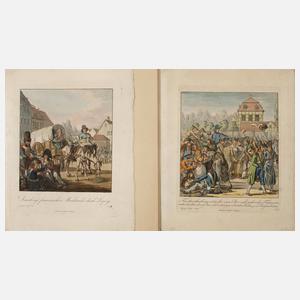 Zwei Blatt napoleonische Truppen in Leipzig