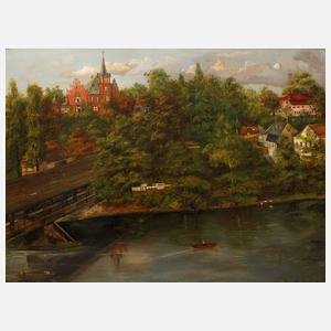 Paradiesbrücke mit Ebertschlösschen in Zwickau