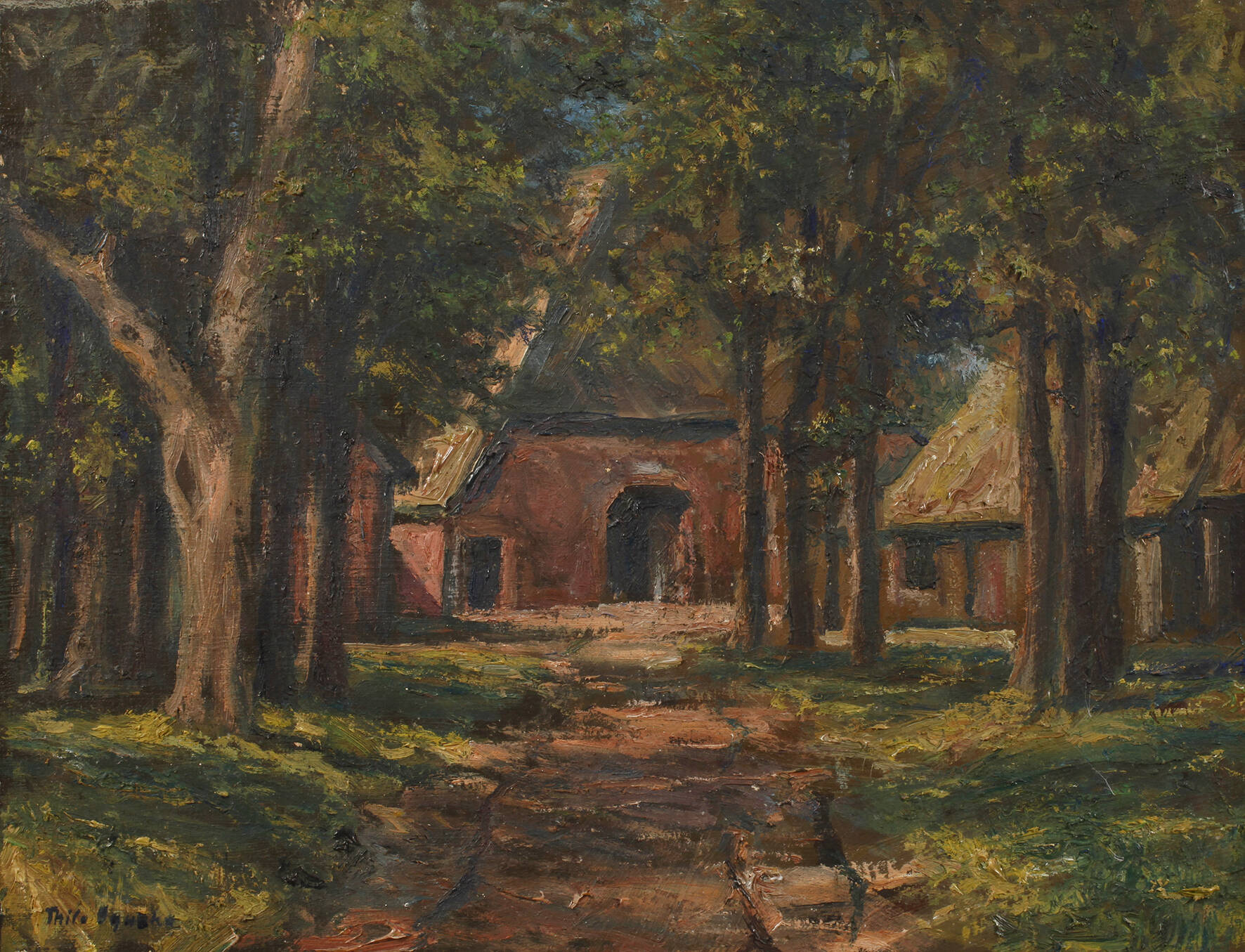 Thilo Oqueka, Gehöft hinter Bäumen"