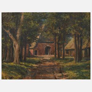 Thilo Oqueka, Gehöft hinter Bäumen"