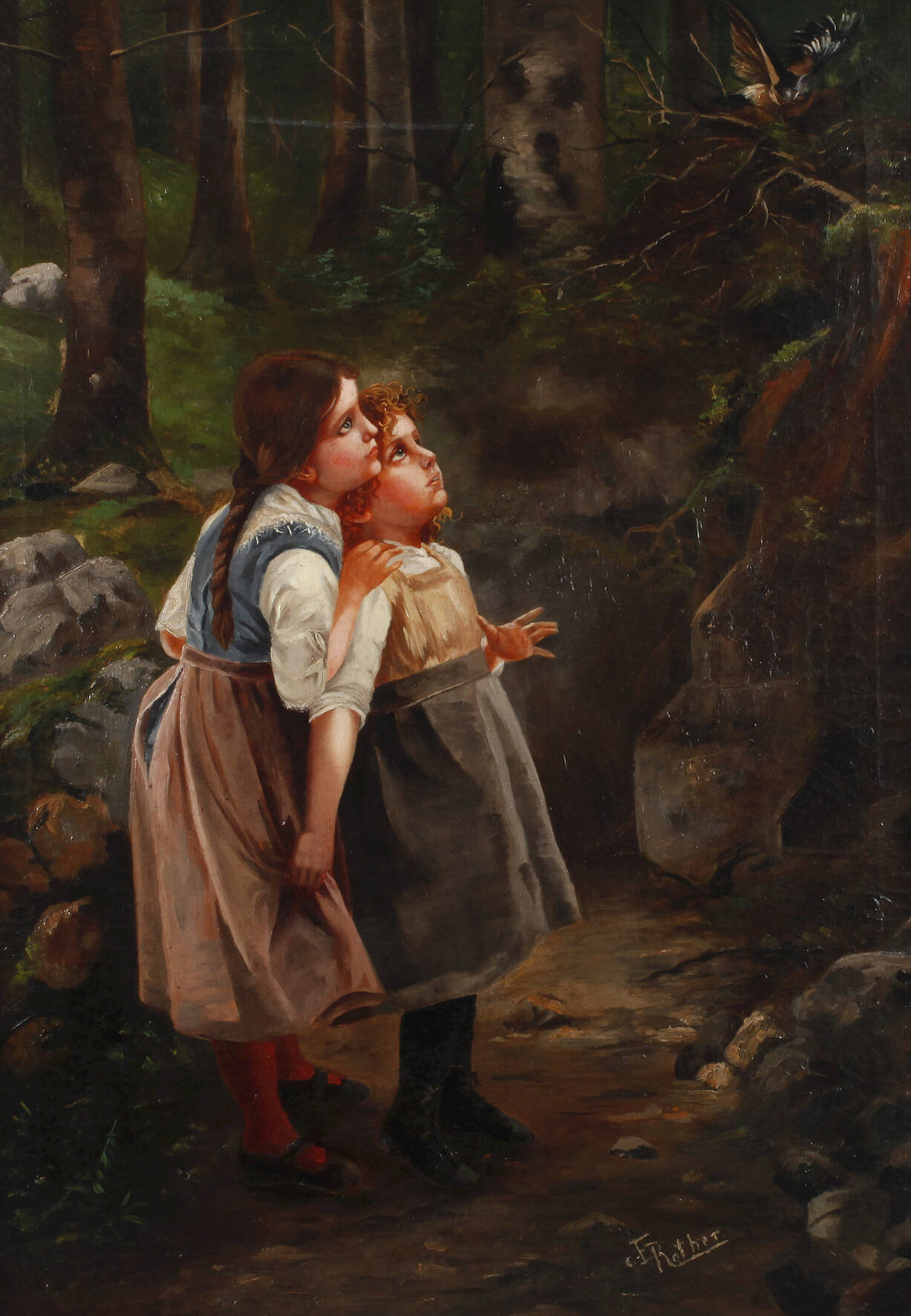 E. Rother, Staunende Kinder im Wald