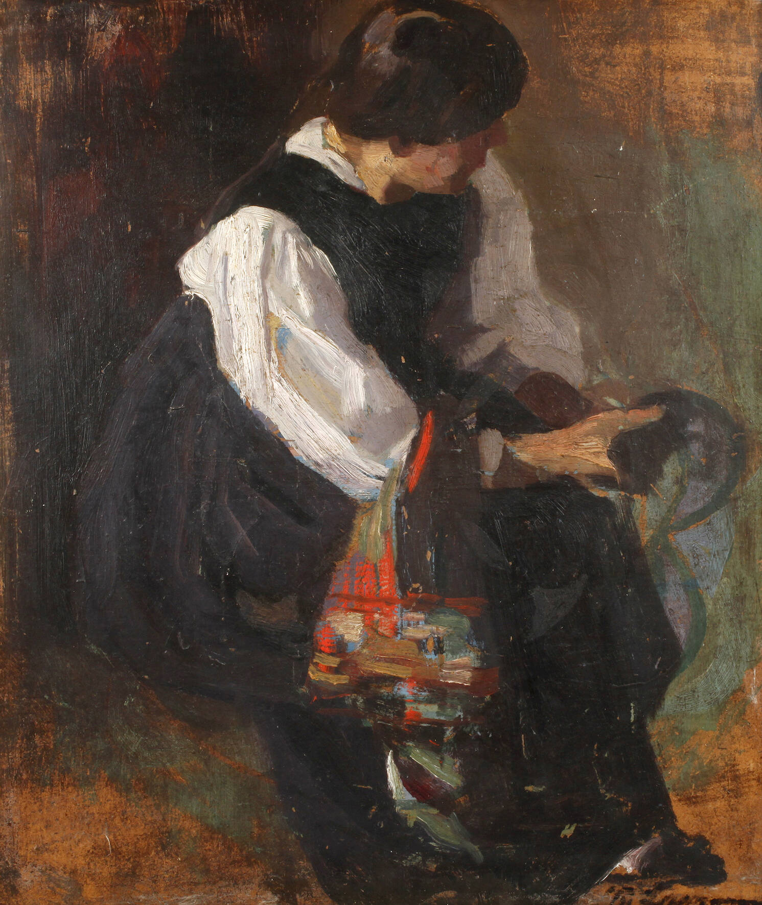 Sitzende Dame in Tracht