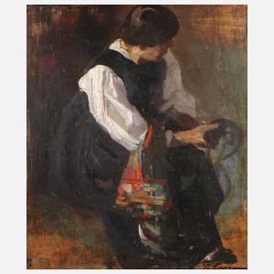 Sitzende Dame in Tracht