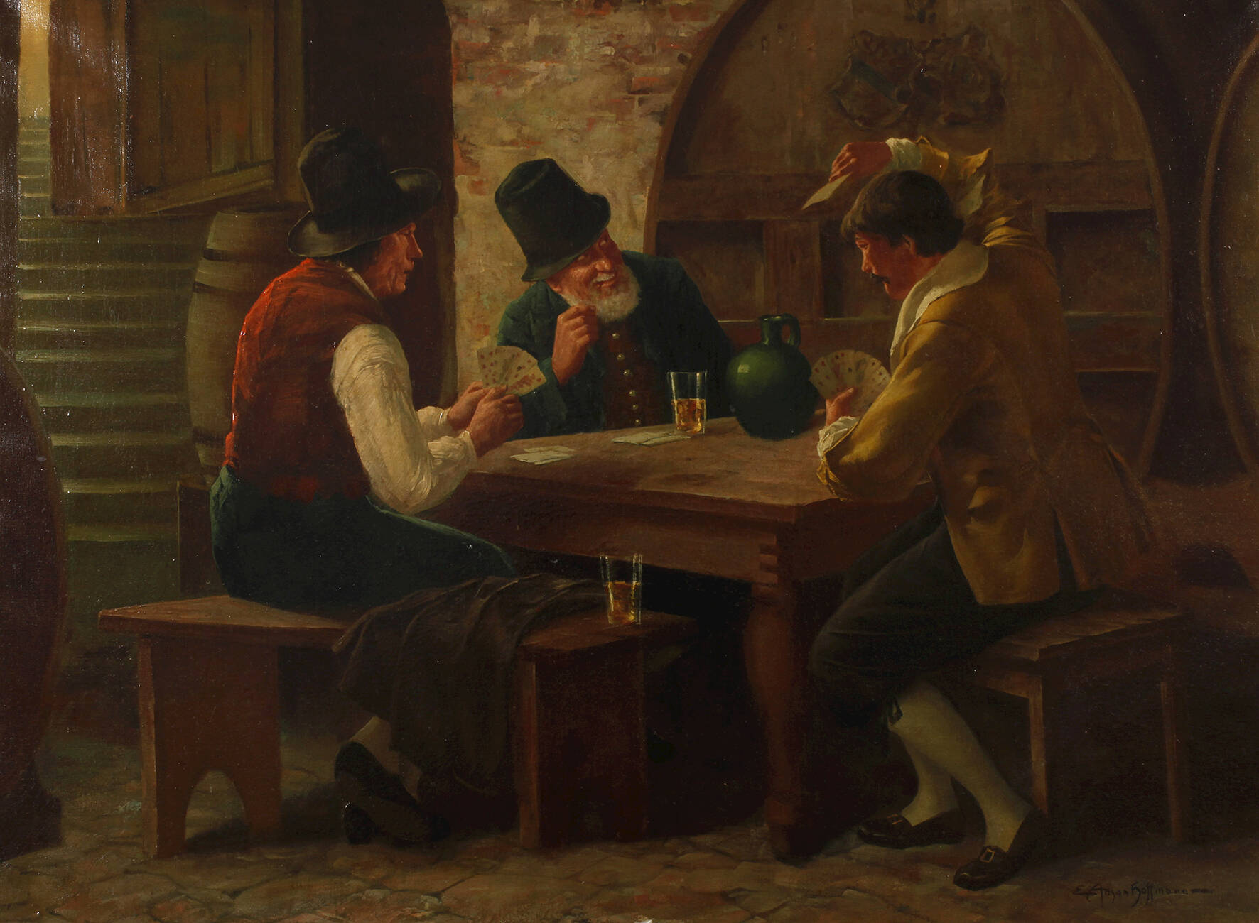 E. Ansen-Hoffmann, Kartenspieler im Weinkeller