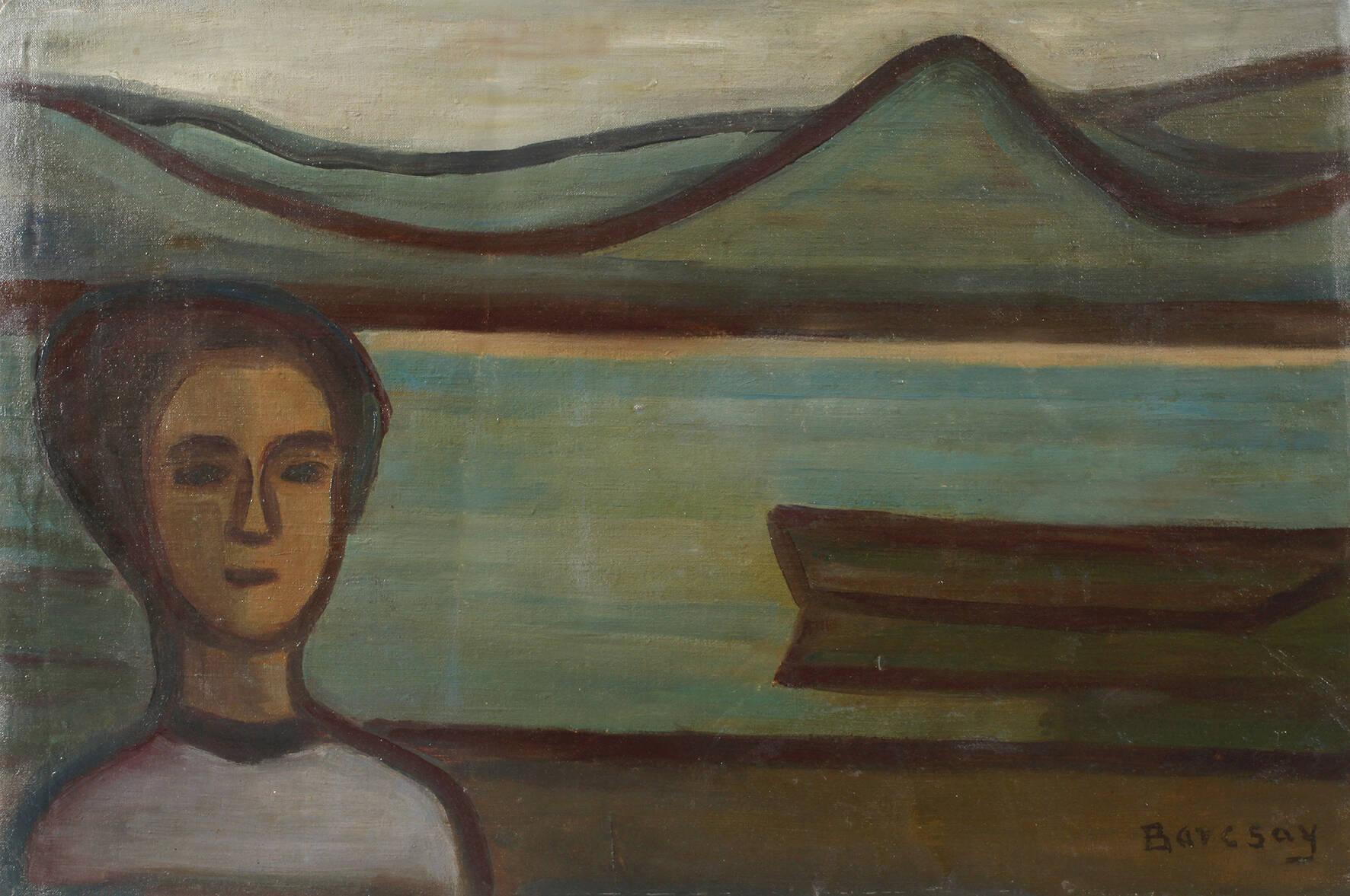 Barcsay, Mann am Fluss mit Kahn