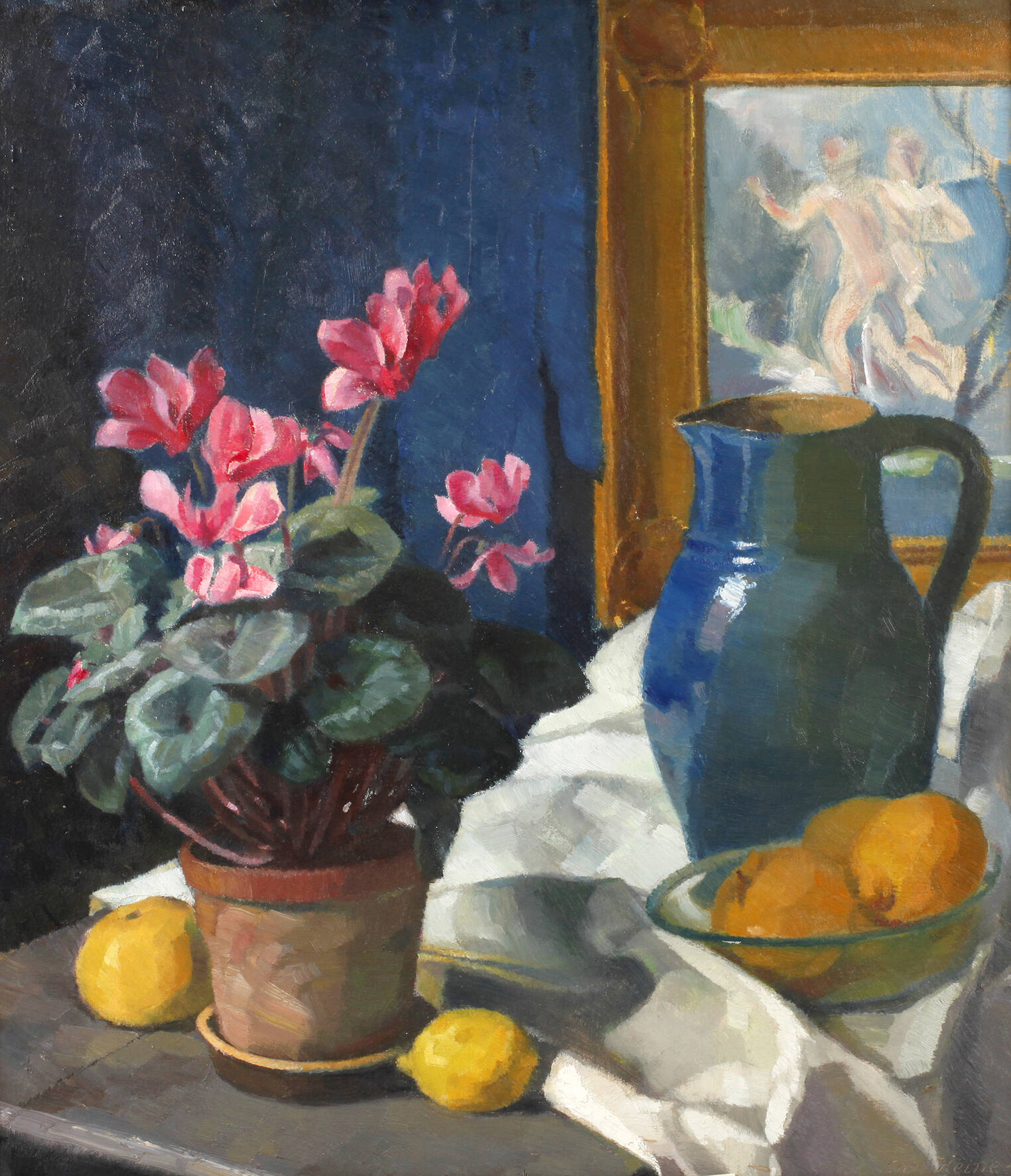 Prof. Carl Heine, Stillleben mit Alpenveilchen