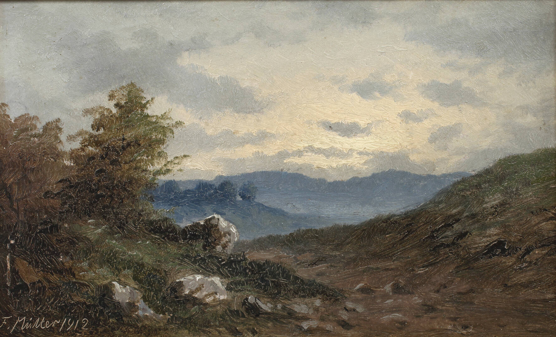 F. Müller, Landschaft in der Dämmerung